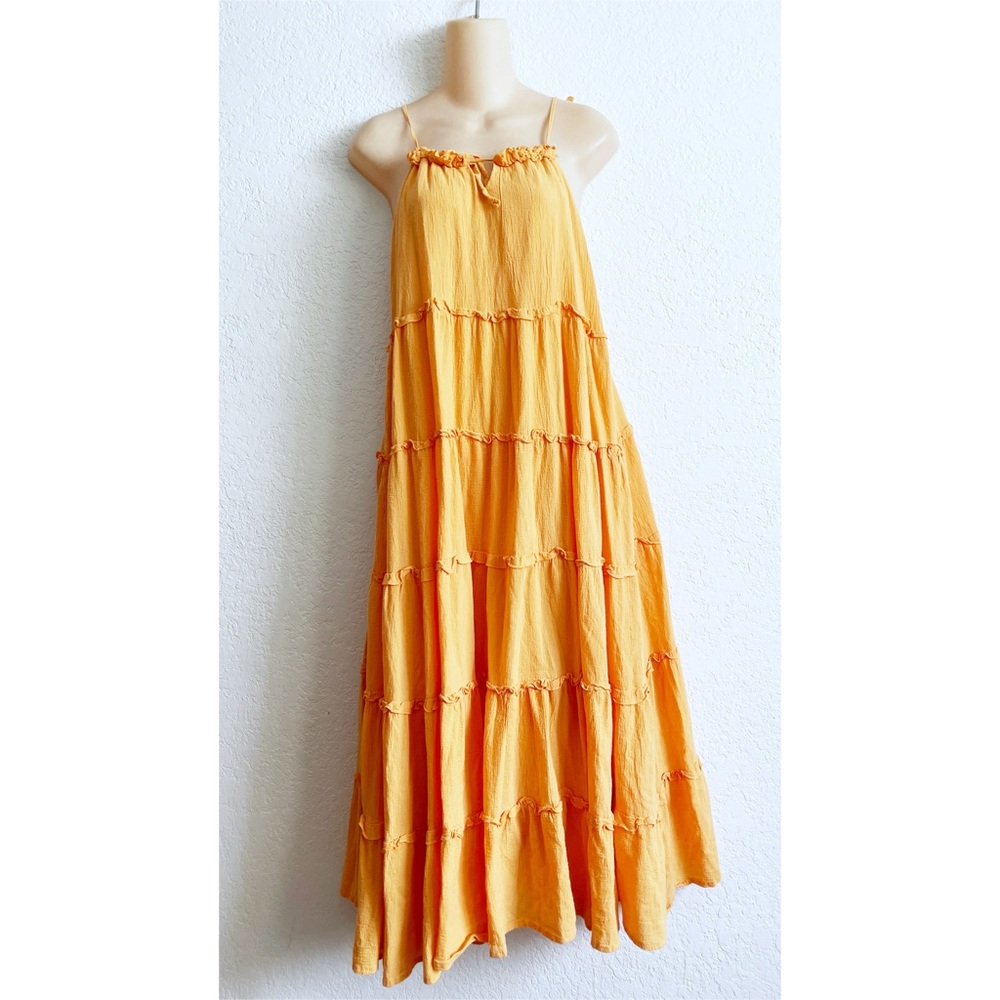 Charlie Holiday Senorita Orange Ruffled Long Summer Maxi Dress Size 6 Medium